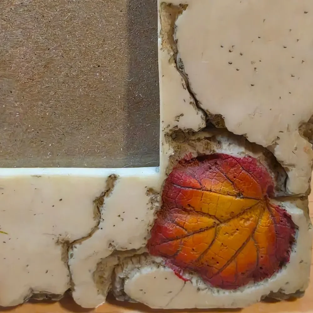 Vintage Faux Stone Resin Picture Frame 3D Fall Leaves Cracked Textured Decor